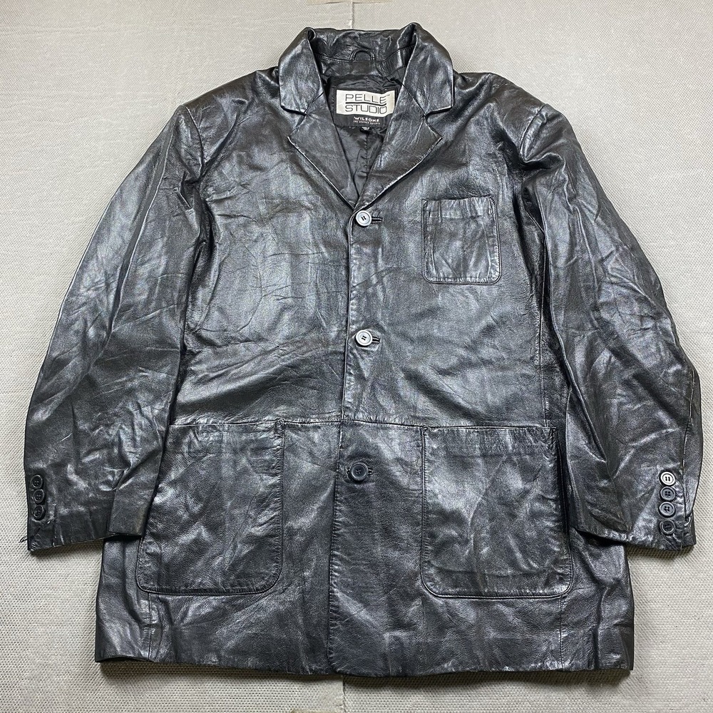 Vintage Pelle Studio Jacket Mens XL Wilsons Leather Car Coat Black Notch Lapel